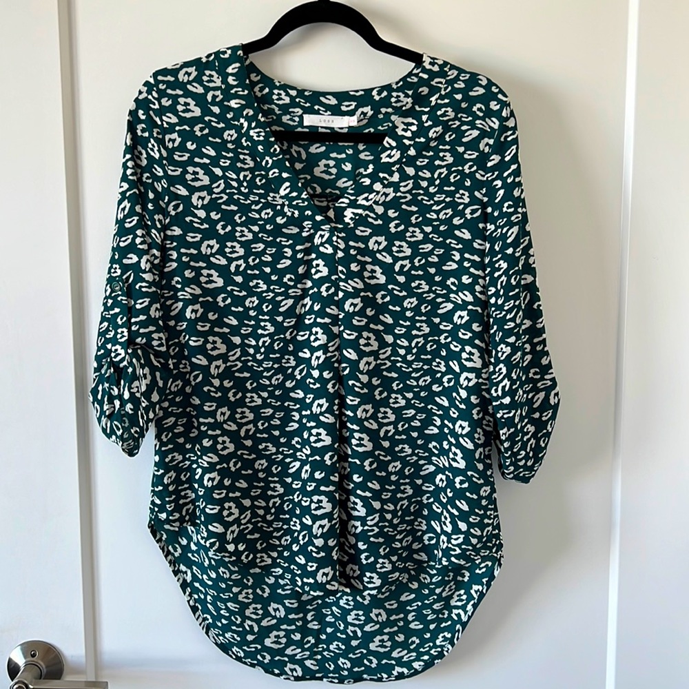 Green Animal Print XS, 3/4 inch sleeve with button